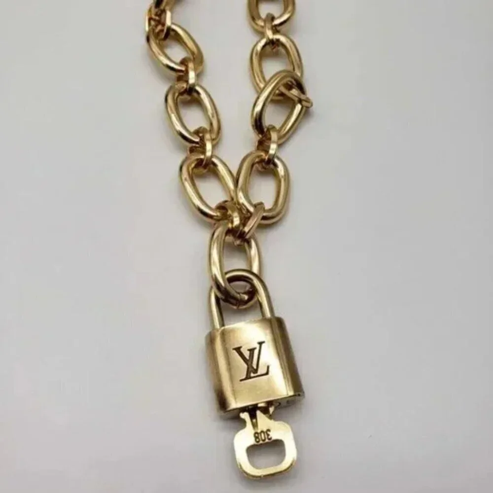Authentic Louis Vuitton Lock and Key Gold Color with Gold Plated Chain Necklace